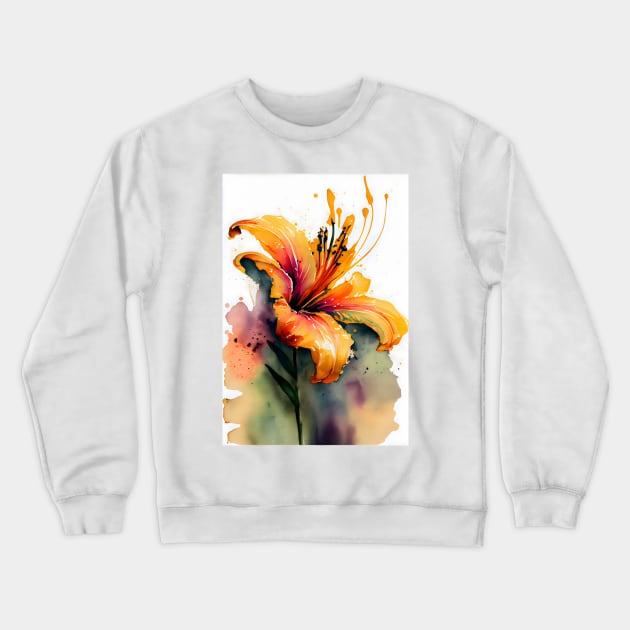 An Orange Daylily Day Lily Watercolor Design Crewneck Sweatshirt by designs4days